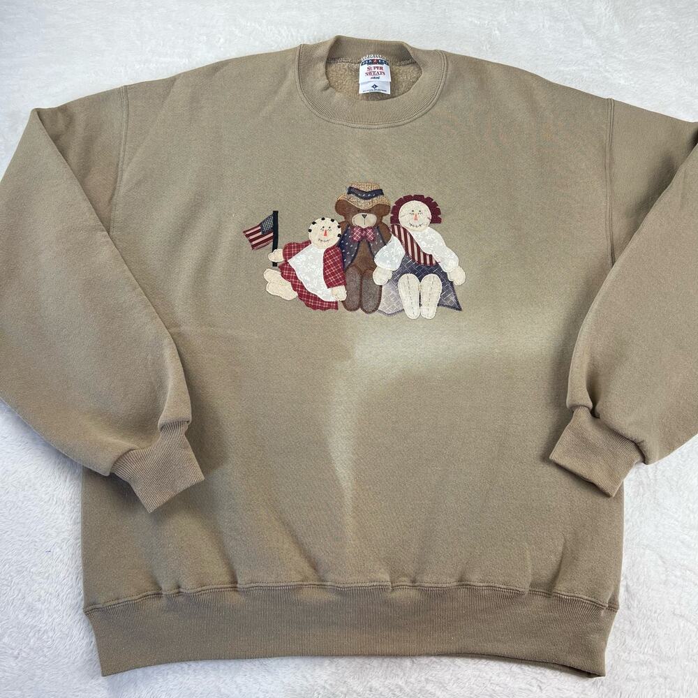 Jerzees Super Sweats Vintage Art Sweatshirt Rag Dolls Patriotic Women's size L